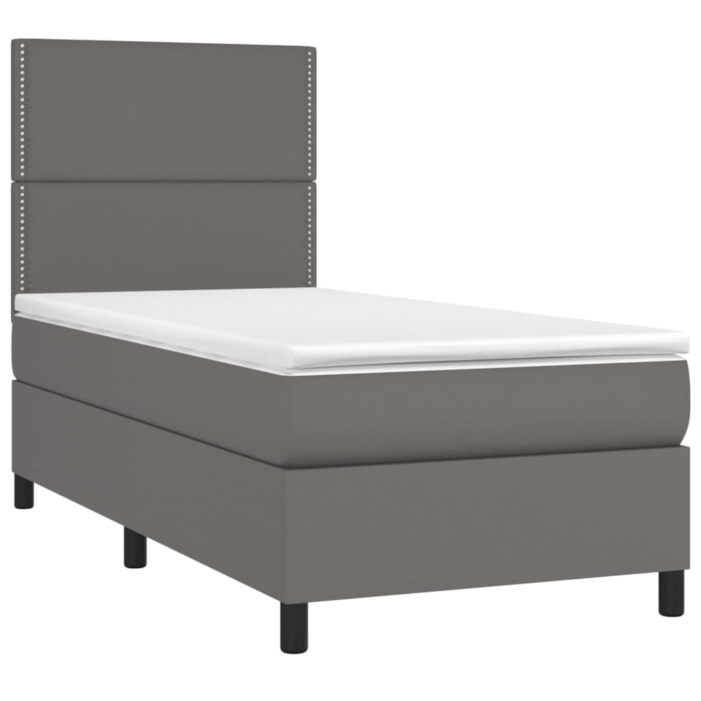 Boxspring met matras en LED kunstleer grijs 90x190 cm Bedden & bedframes | Creëer jouw Trendy Thuis | Gratis bezorgd & Retour | Trendy.nl