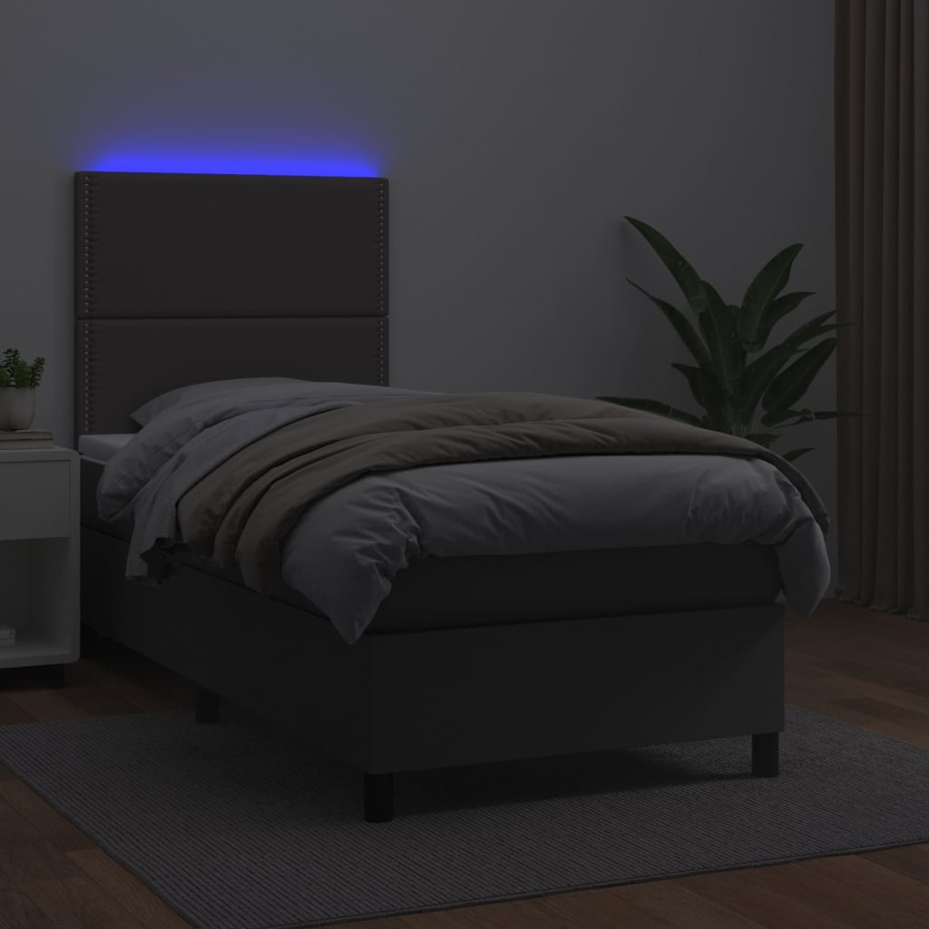 Boxspring met matras en LED kunstleer grijs 90x190 cm Bedden & bedframes | Creëer jouw Trendy Thuis | Gratis bezorgd & Retour | Trendy.nl