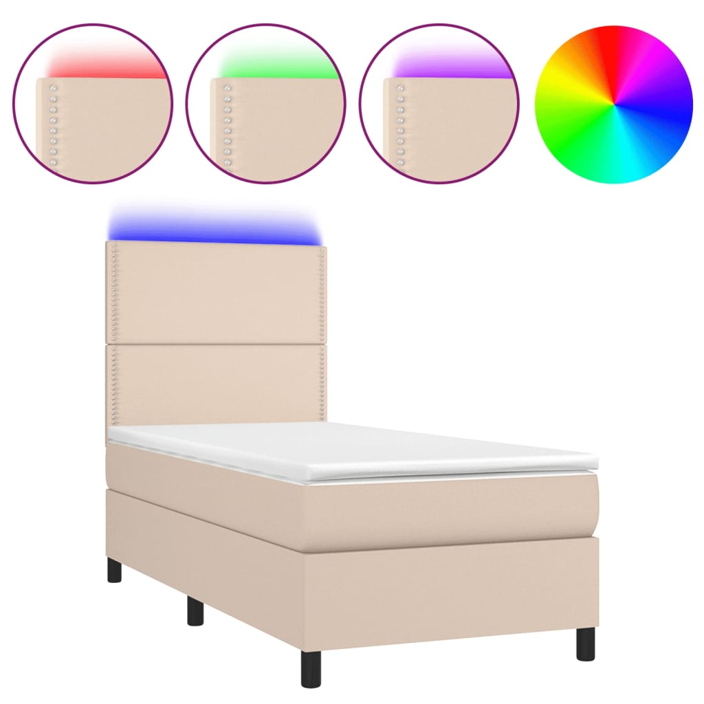 Boxspring met matras en LED kunstleer cappuccinokleur 90x190 cm