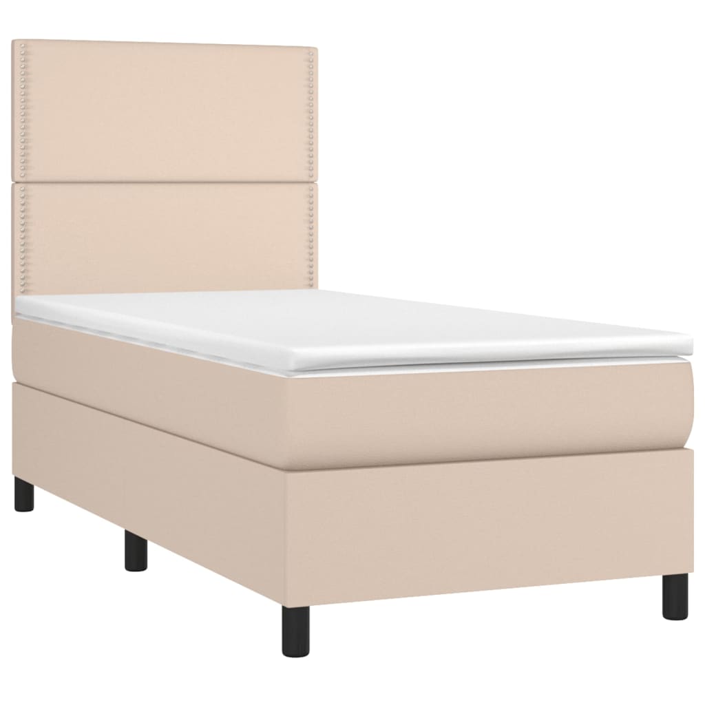 Boxspring met matras en LED kunstleer cappuccinokleur 90x190 cm