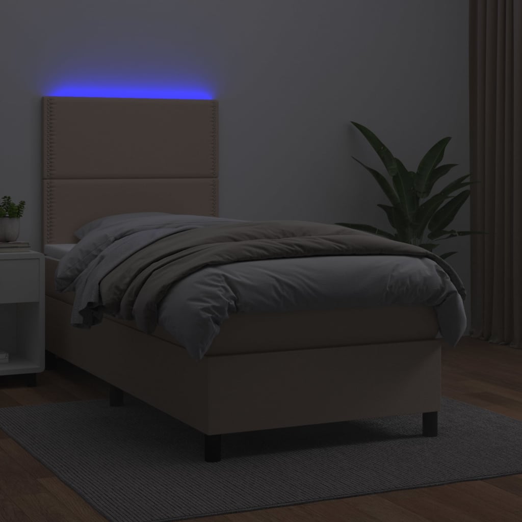 Boxspring met matras en LED kunstleer cappuccinokleur 90x190 cm