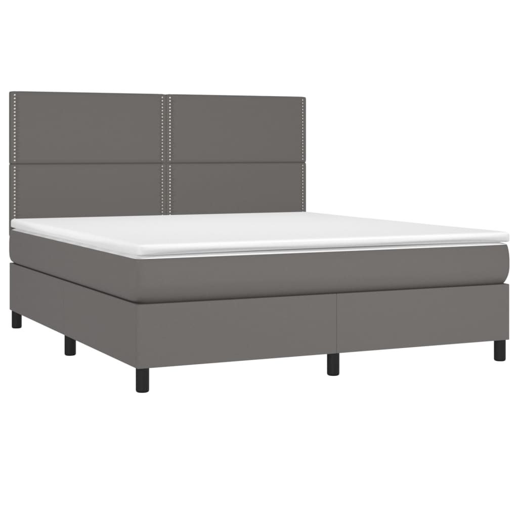 Boxspring met matras en LED kunstleer grijs 180x200 cm Bedden & bedframes | Creëer jouw Trendy Thuis | Gratis bezorgd & Retour | Trendy.nl