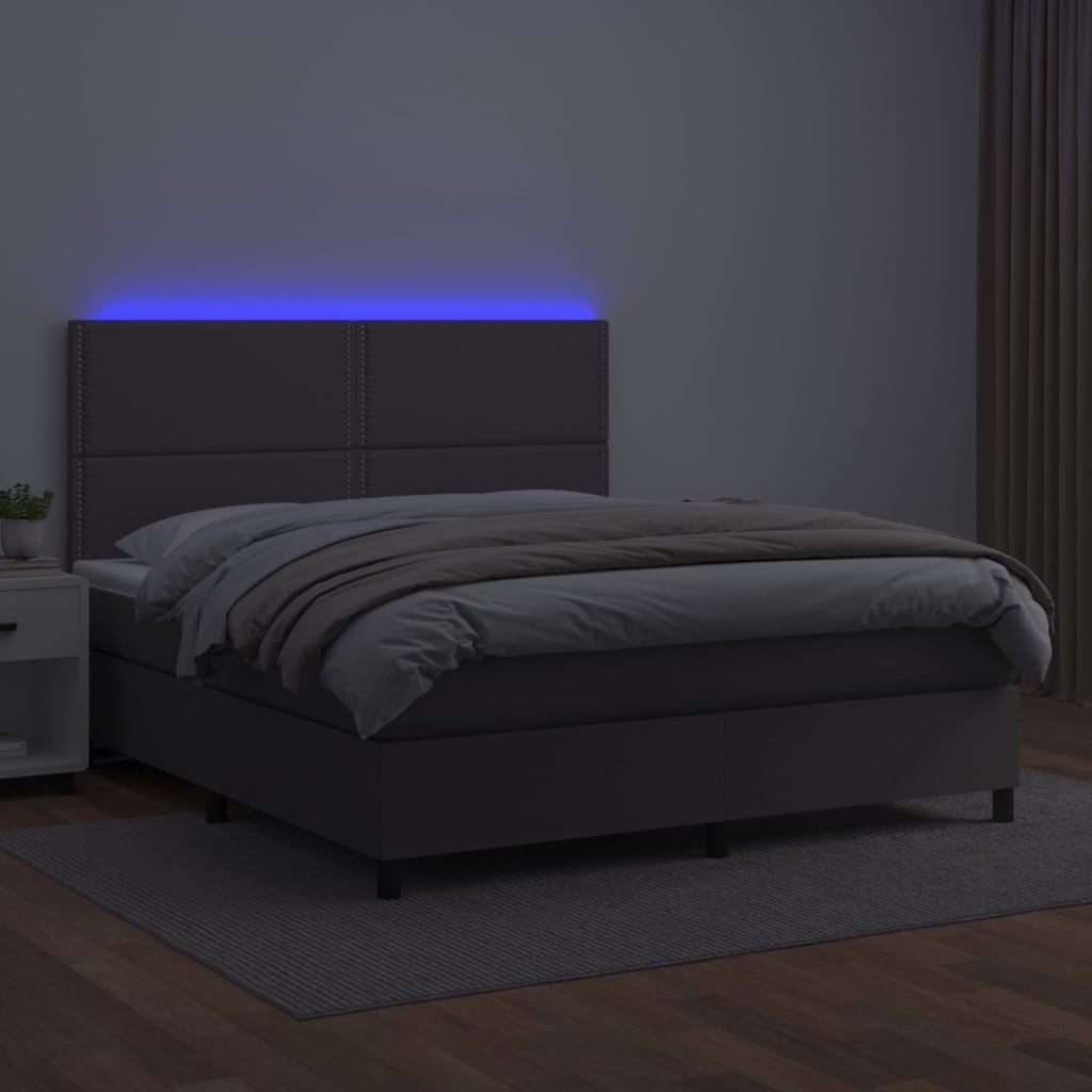 Boxspring met matras en LED kunstleer grijs 180x200 cm Bedden & bedframes | Creëer jouw Trendy Thuis | Gratis bezorgd & Retour | Trendy.nl