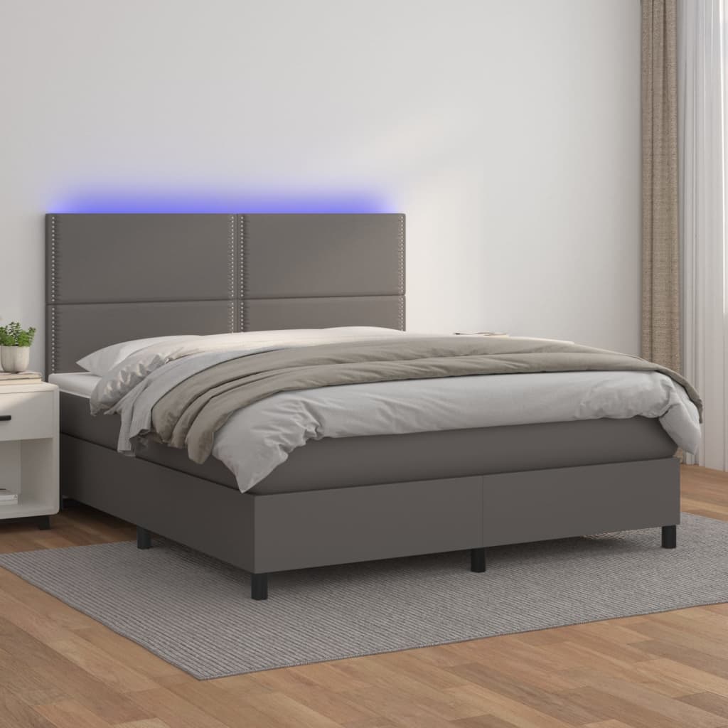 Boxspring met matras en LED kunstleer grijs 180x200 cm Bedden & bedframes | Creëer jouw Trendy Thuis | Gratis bezorgd & Retour | Trendy.nl