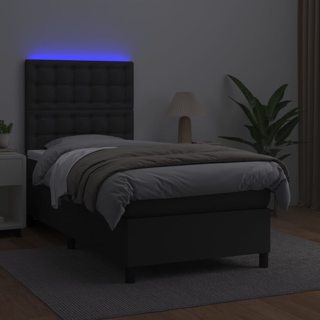 Boxspring met matras en LED kunstleer zwart 90x190 cm Bedden & bedframes | Creëer jouw Trendy Thuis | Gratis bezorgd & Retour | Trendy.nl