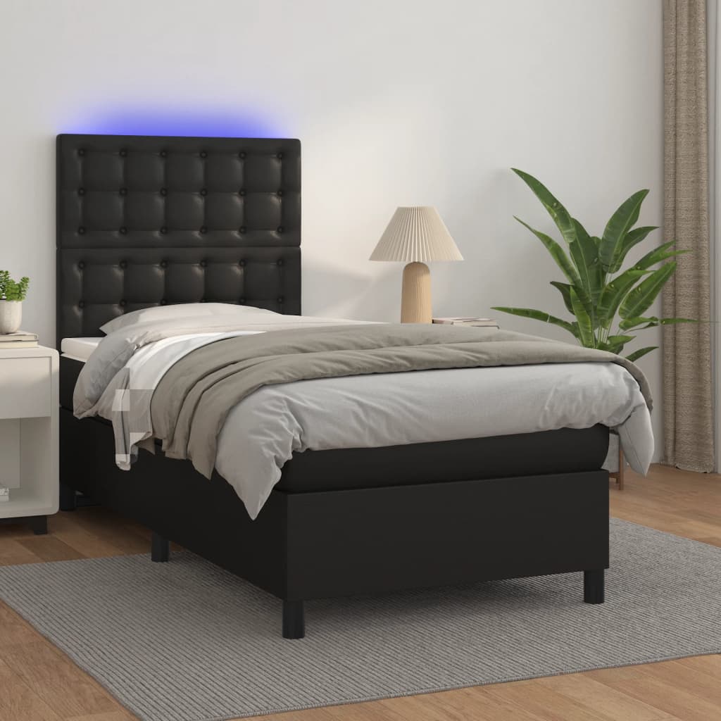 Boxspring met matras en LED kunstleer zwart 90x190 cm Bedden & bedframes | Creëer jouw Trendy Thuis | Gratis bezorgd & Retour | Trendy.nl