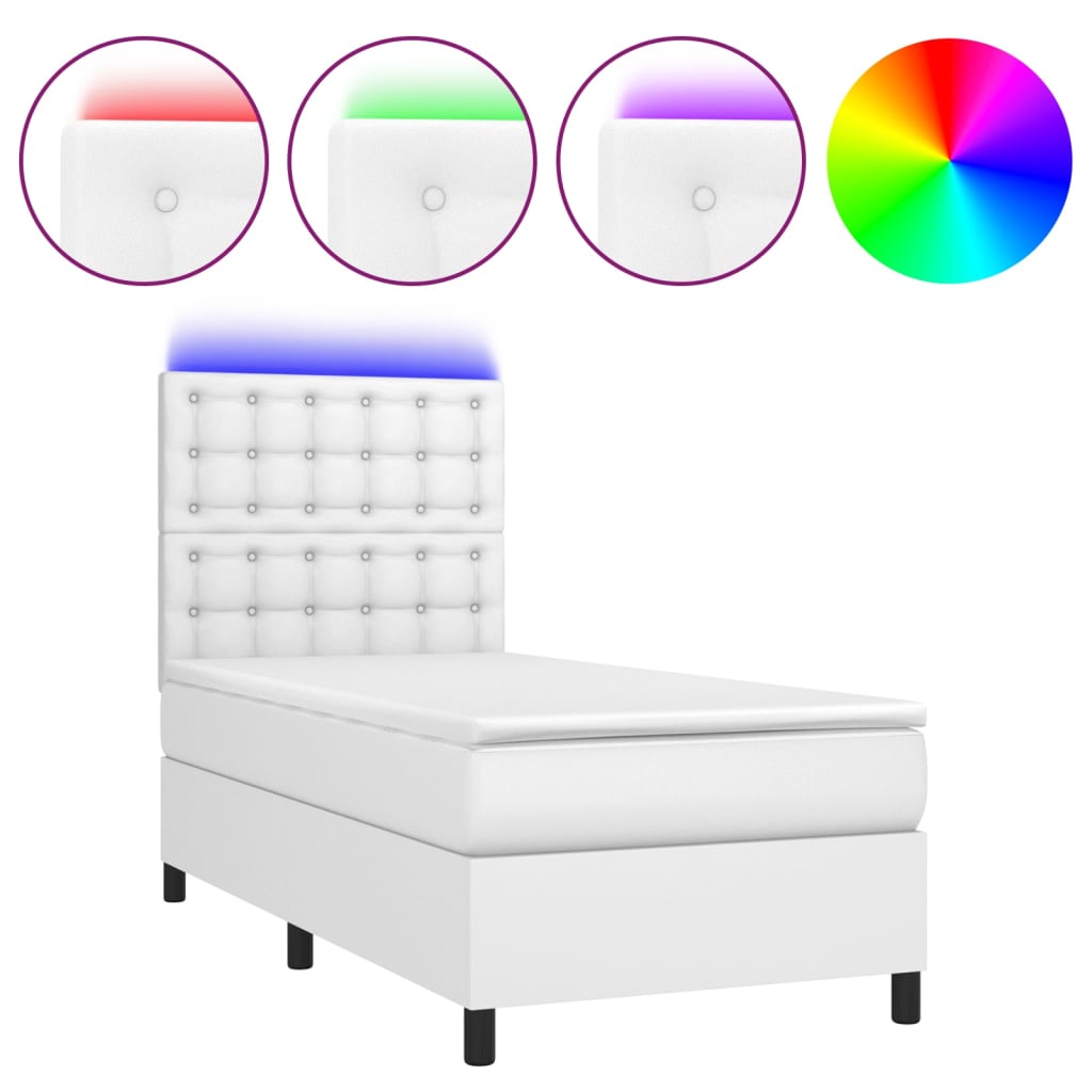 Boxspring met matras en LED kunstleer wit 90x190 cm Bedden & bedframes | Creëer jouw Trendy Thuis | Gratis bezorgd & Retour | Trendy.nl