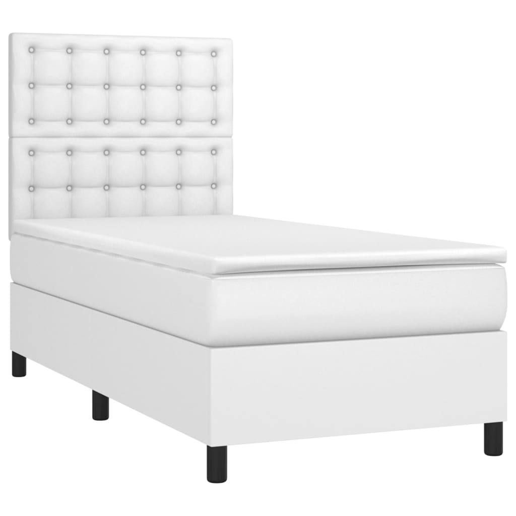 Boxspring met matras en LED kunstleer wit 90x190 cm Bedden & bedframes | Creëer jouw Trendy Thuis | Gratis bezorgd & Retour | Trendy.nl