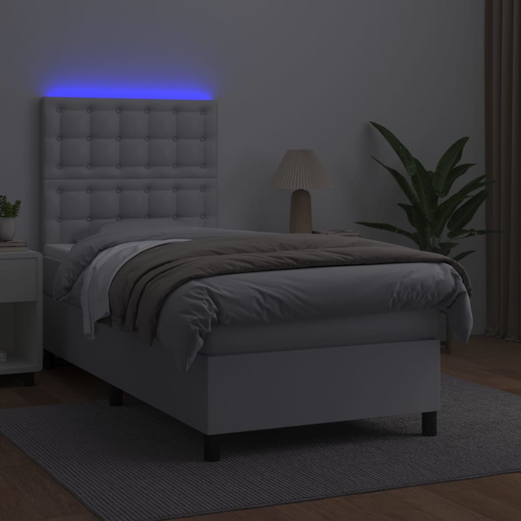 Boxspring met matras en LED kunstleer wit 90x190 cm Bedden & bedframes | Creëer jouw Trendy Thuis | Gratis bezorgd & Retour | Trendy.nl