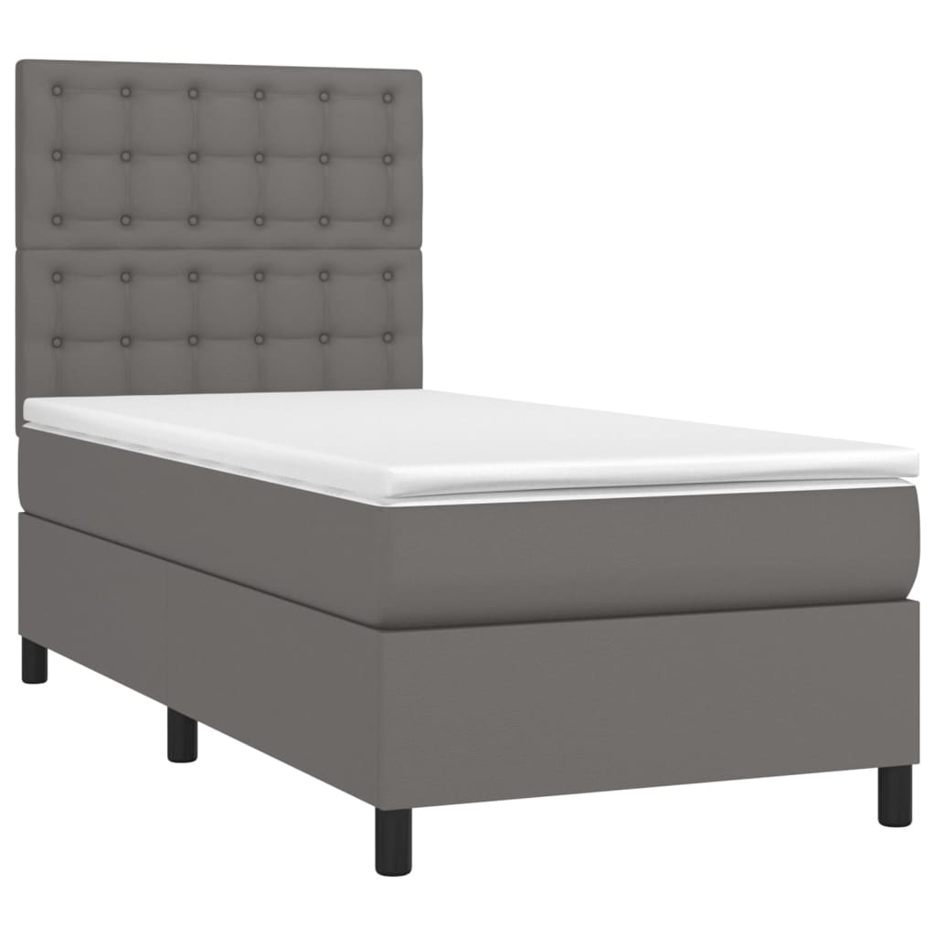 Boxspring met matras en LED kunstleer grijs 90x190 cm Bedden & bedframes | Creëer jouw Trendy Thuis | Gratis bezorgd & Retour | Trendy.nl