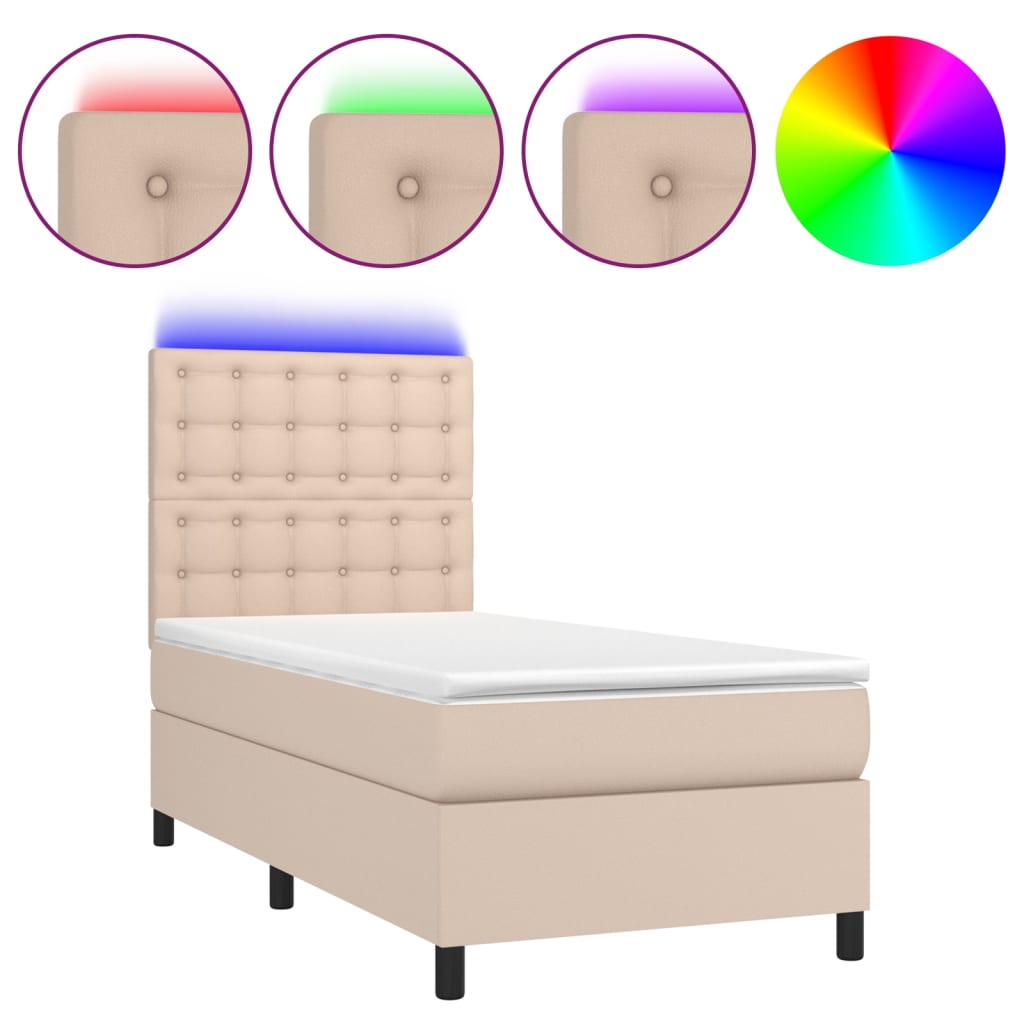 Boxspring met matras en LED kunstleer cappuccinokleur 90x200 cm