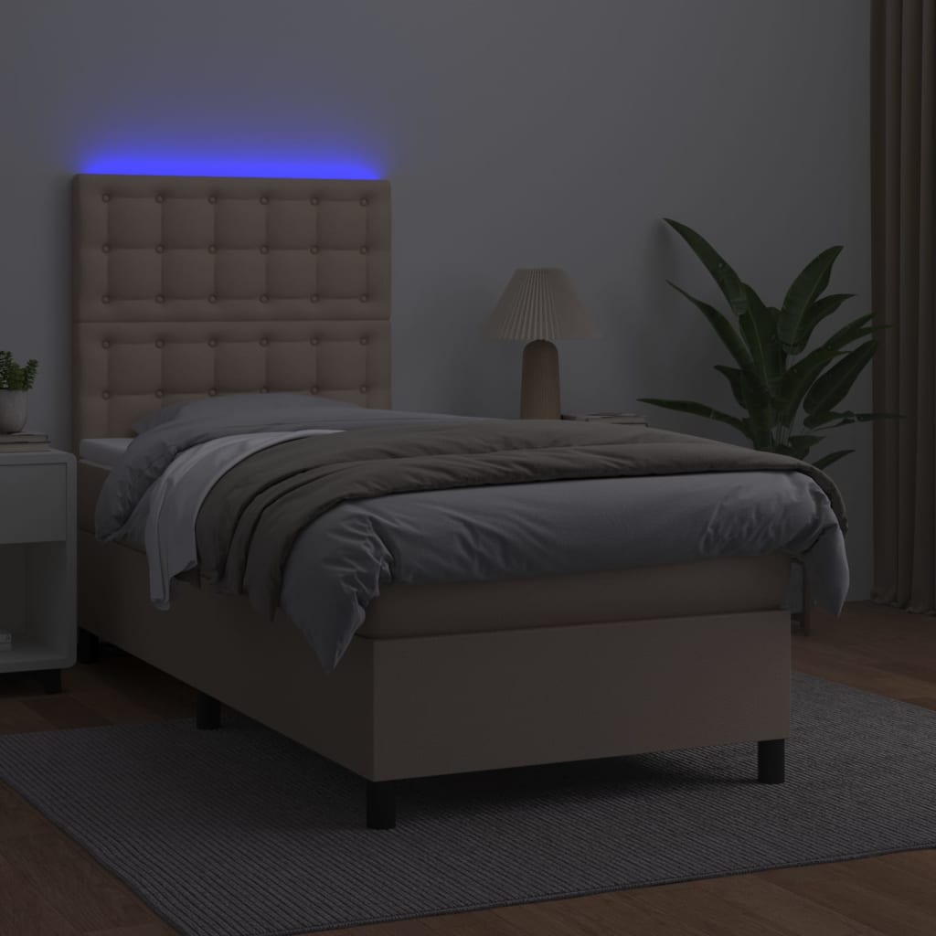 Boxspring met matras en LED kunstleer cappuccinokleur 90x200 cm