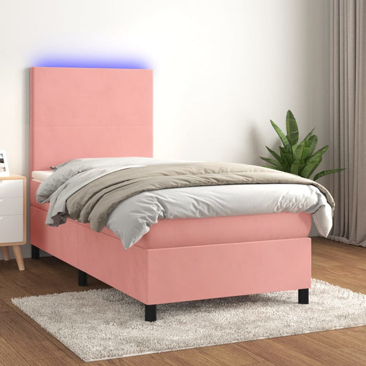 Boxspring met matras en LED fluweel roze 80x200 cm