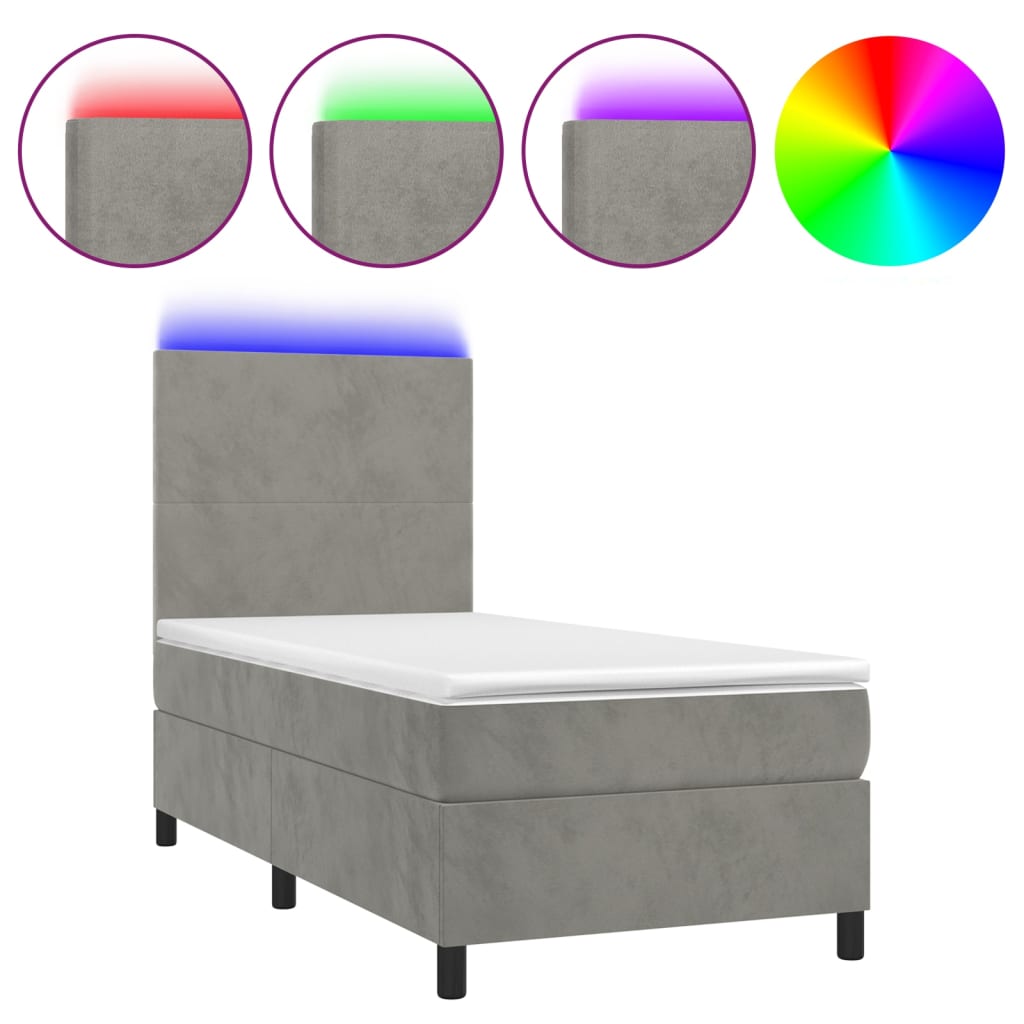 Boxspring met matras en LED fluweel lichtgrijs 90x190 cm Bedden & bedframes | Creëer jouw Trendy Thuis | Gratis bezorgd & Retour | Trendy.nl