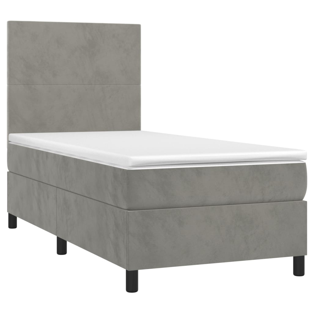 Boxspring met matras en LED fluweel lichtgrijs 90x190 cm Bedden & bedframes | Creëer jouw Trendy Thuis | Gratis bezorgd & Retour | Trendy.nl