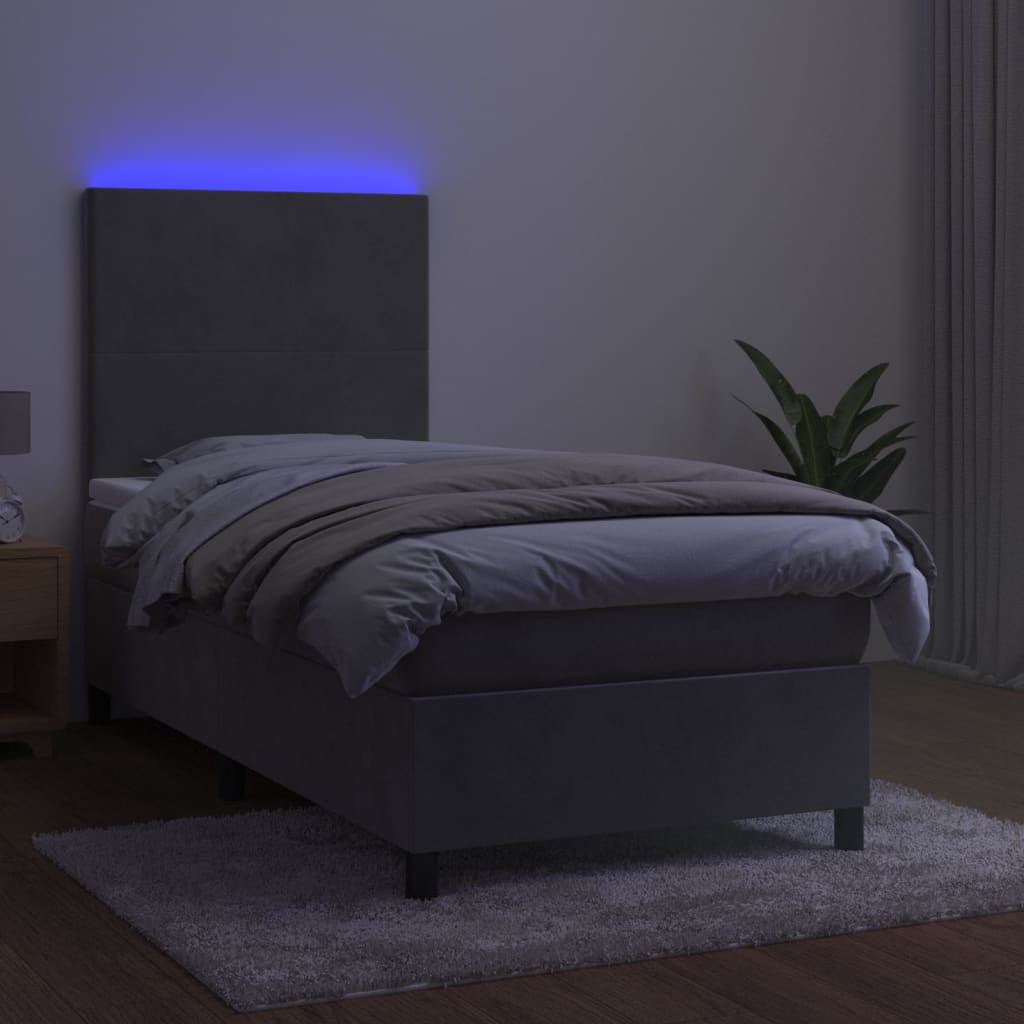 Boxspring met matras en LED fluweel lichtgrijs 90x190 cm Bedden & bedframes | Creëer jouw Trendy Thuis | Gratis bezorgd & Retour | Trendy.nl