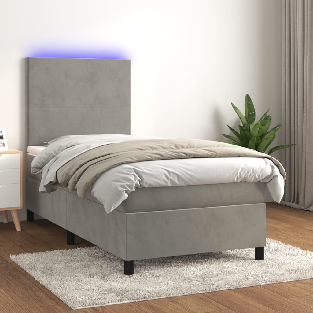 Boxspring met matras en LED fluweel lichtgrijs 90x190 cm Bedden & bedframes | Creëer jouw Trendy Thuis | Gratis bezorgd & Retour | Trendy.nl