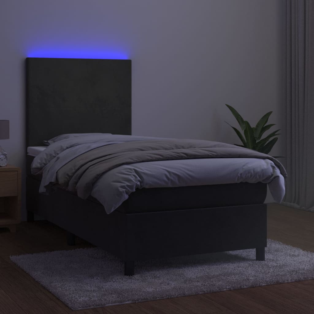 Boxspring met matras en LED fluweel donkergrijs 90x190 cm