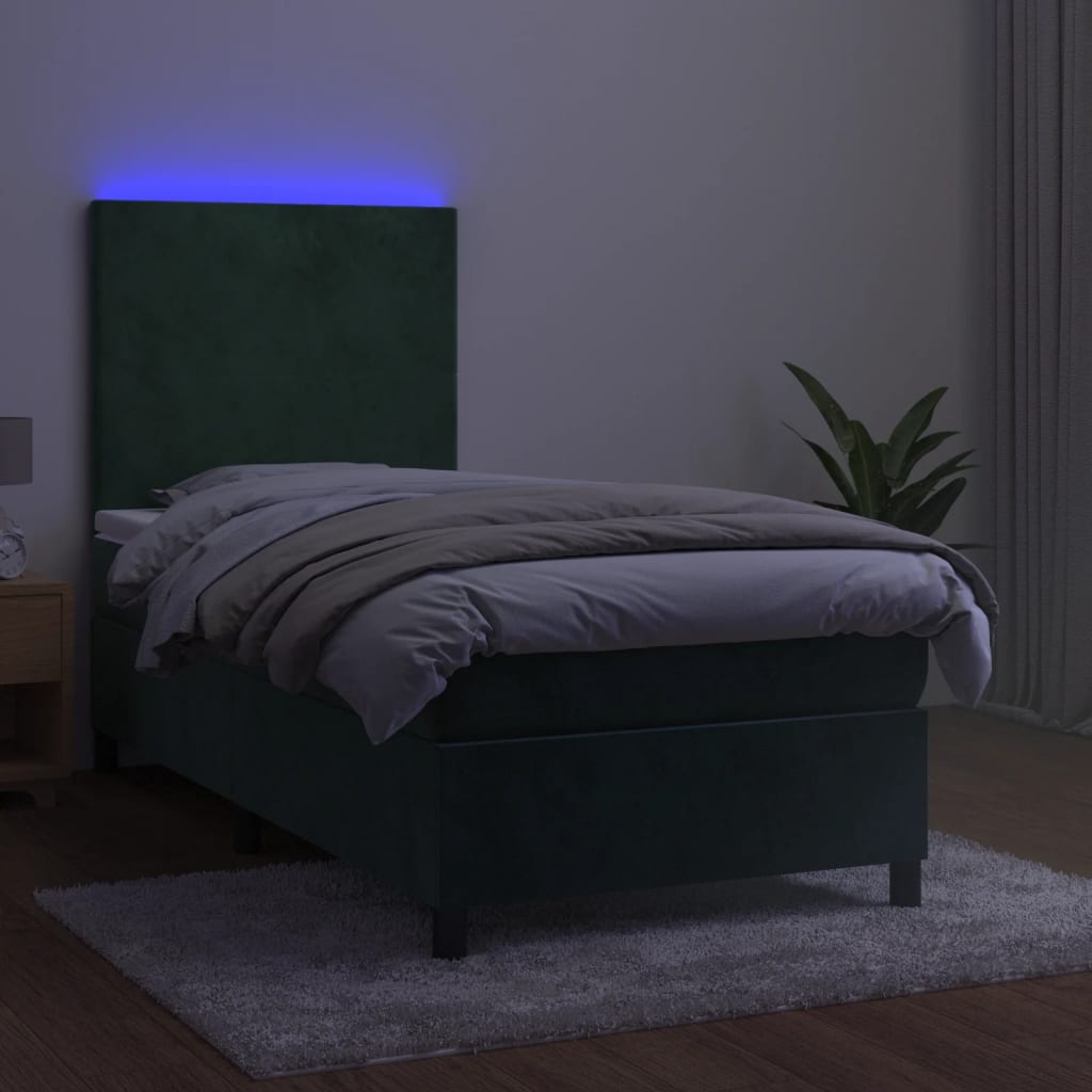 Boxspring met matras en LED fluweel donkergroen 90x190 cm