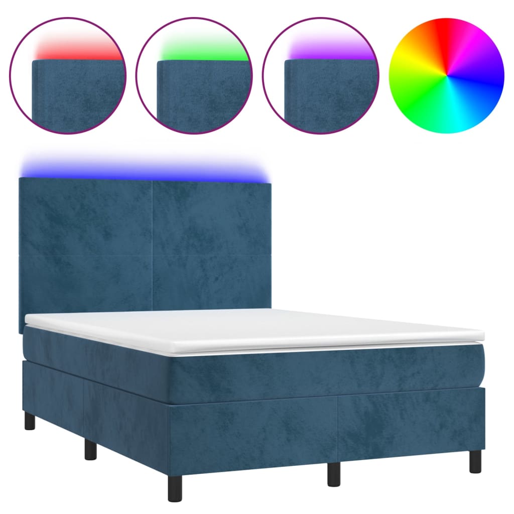 Boxspring met matras en LED fluweel donkerblauw 140x190 cm