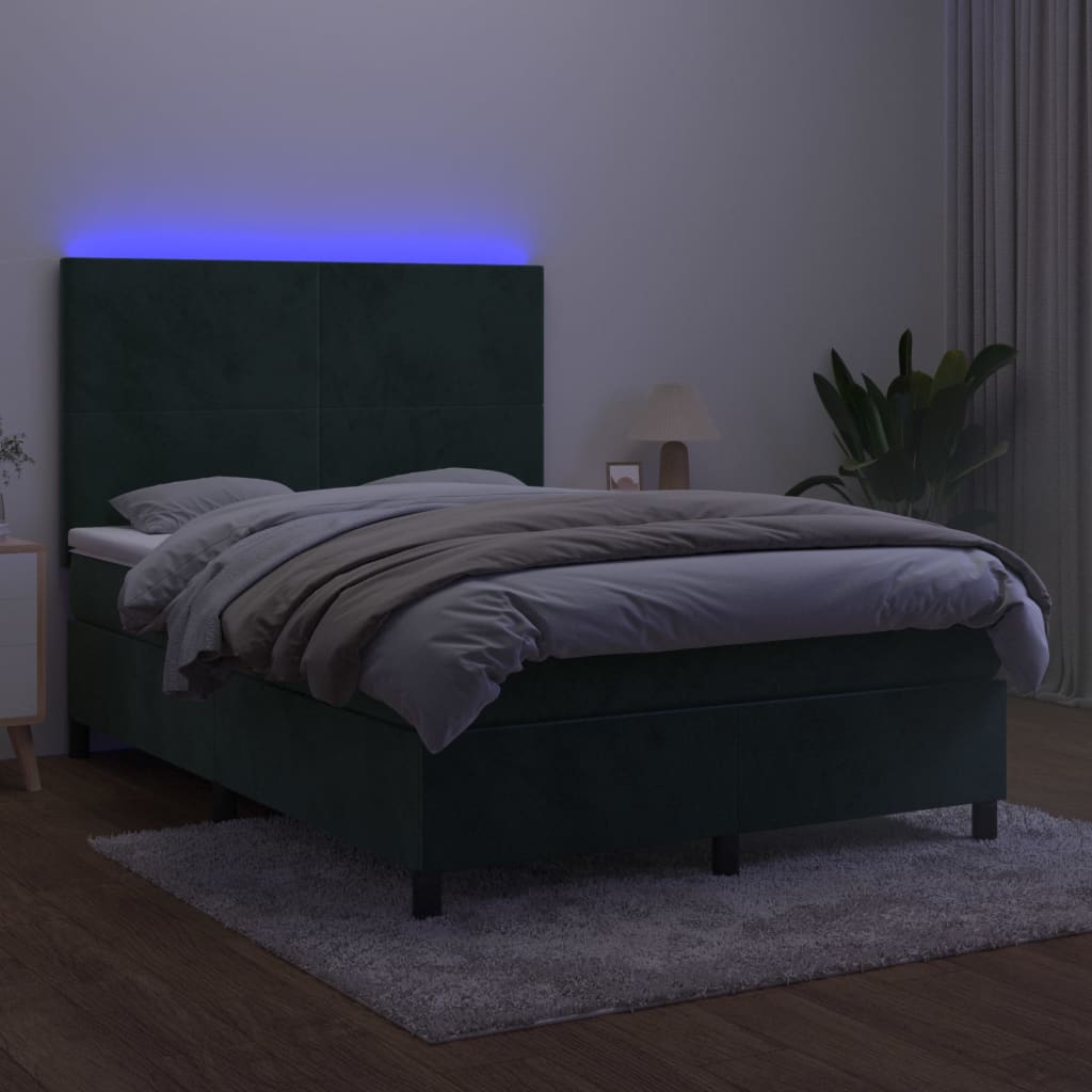 Boxspring met matras en LED fluweel donkergroen 140x200 cm