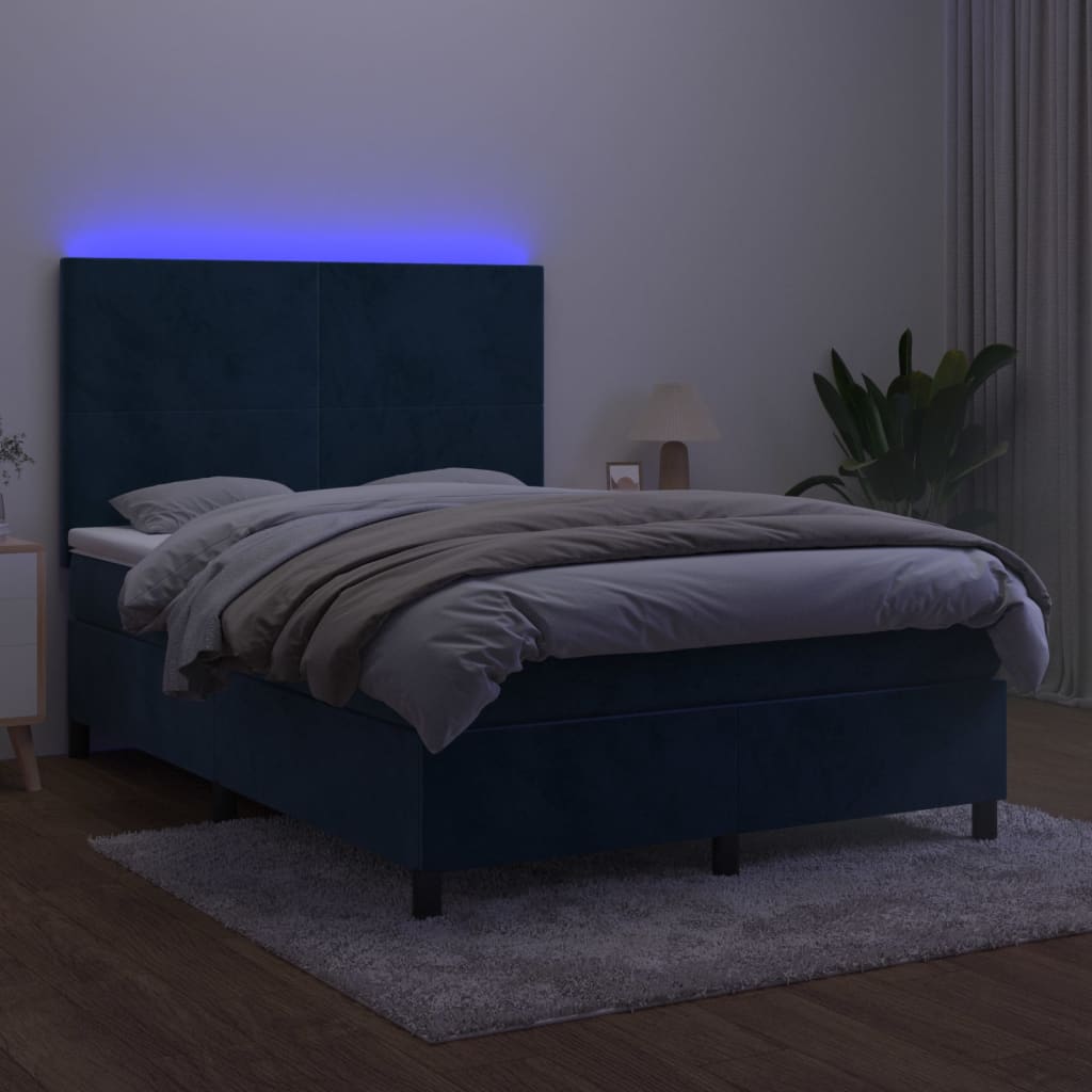 Boxspring met matras en LED fluweel donkerblauw 140x200 cm