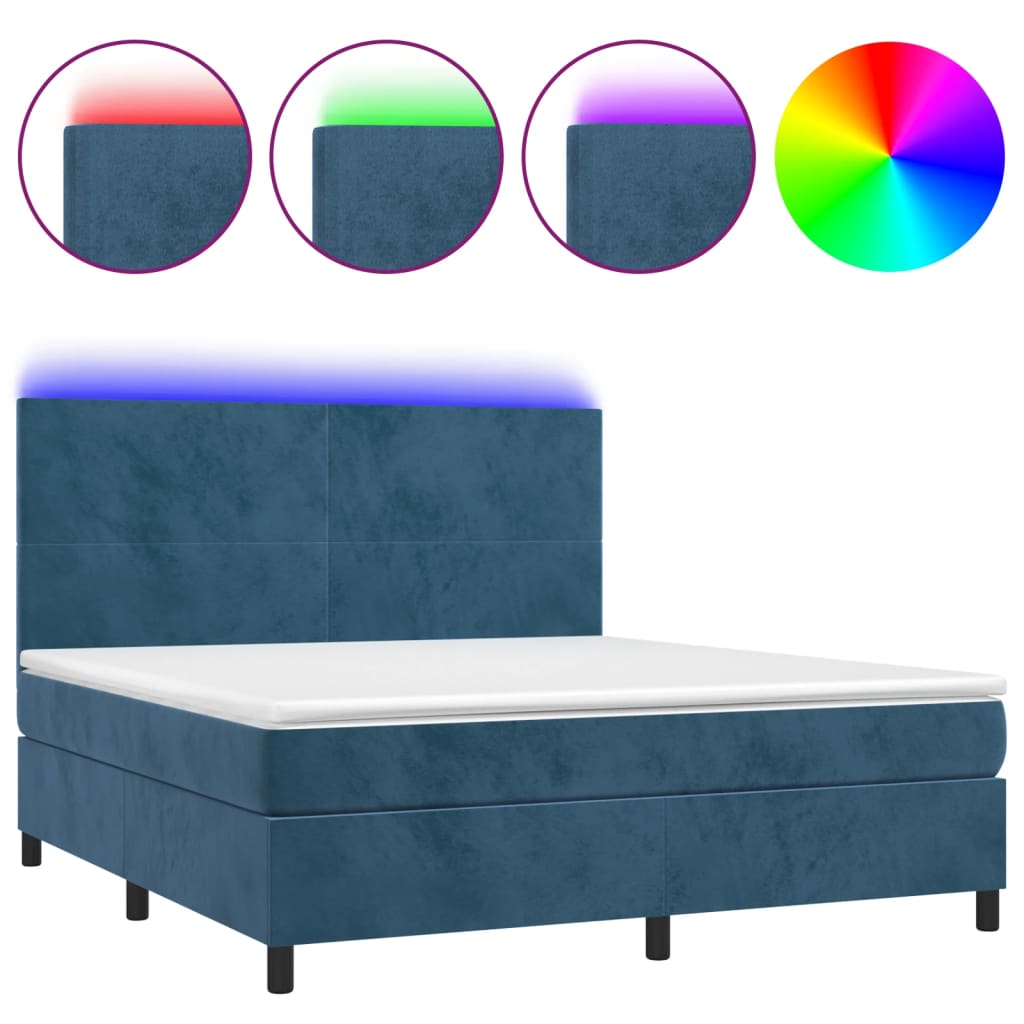 Boxspring met matras en LED fluweel donkerblauw 180x200 cm