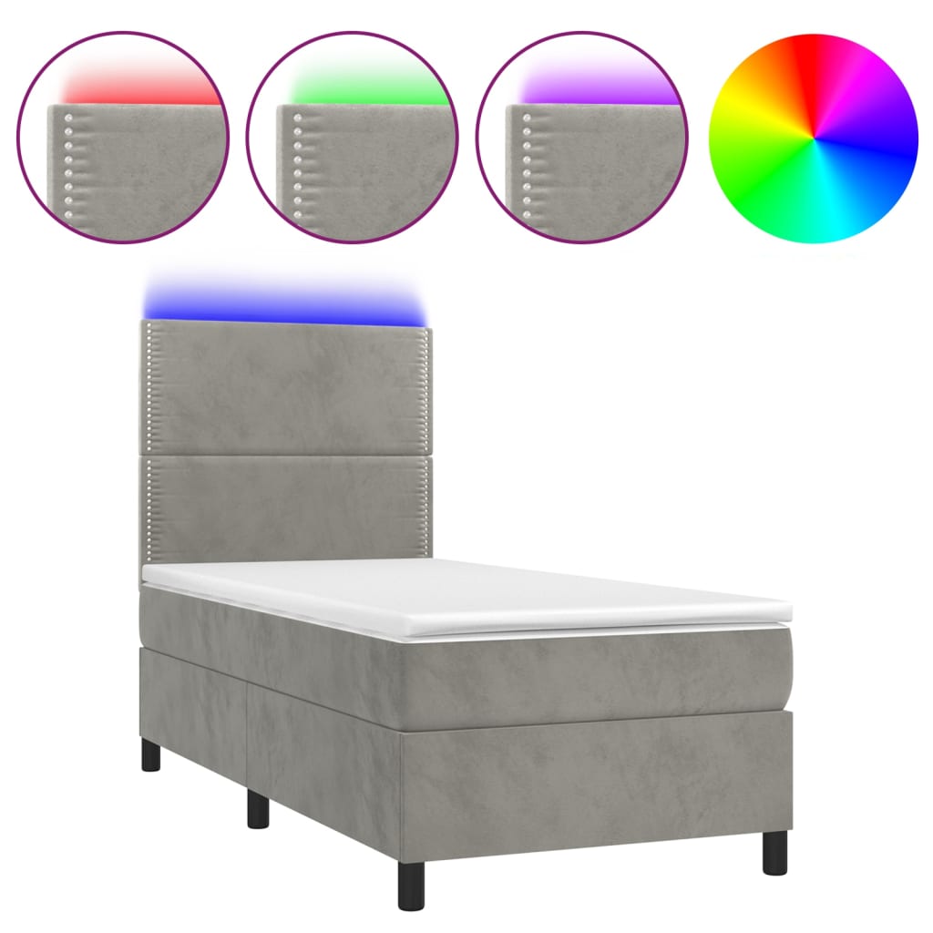 Boxspring met matras en LED fluweel lichtgrijs 90x190 cm Bedden & bedframes | Creëer jouw Trendy Thuis | Gratis bezorgd & Retour | Trendy.nl