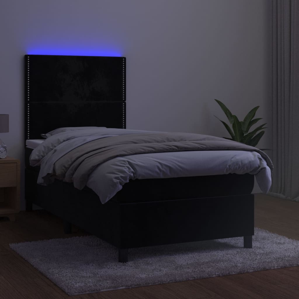 Boxspring met matras en LED fluweel zwart 90x190 cm Bedden & bedframes | Creëer jouw Trendy Thuis | Gratis bezorgd & Retour | Trendy.nl