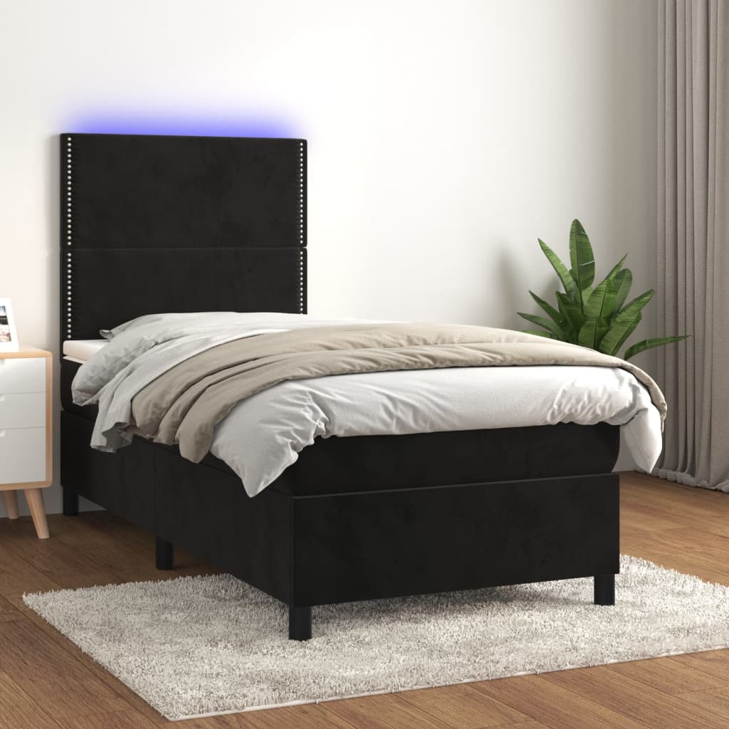 Boxspring met matras en LED fluweel zwart 90x190 cm Bedden & bedframes | Creëer jouw Trendy Thuis | Gratis bezorgd & Retour | Trendy.nl