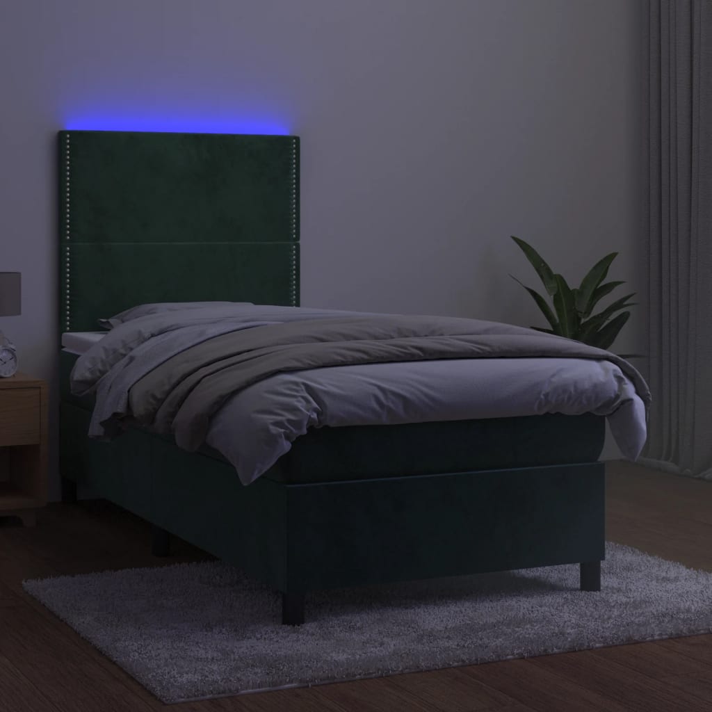 Boxspring met matras en LED fluweel donkergroen 90x190 cm