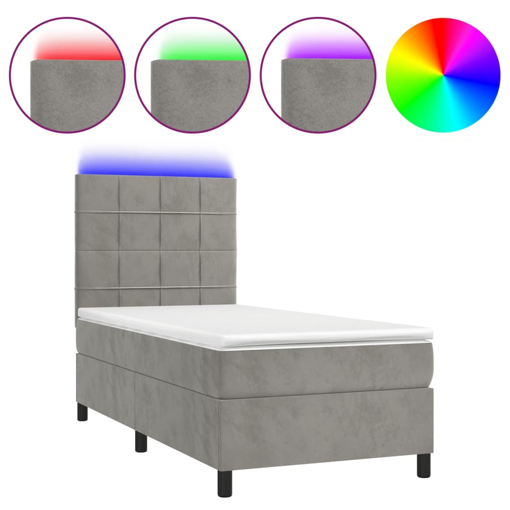 Boxspring met matras en LED fluweel lichtgrijs 90x190 cm Bedden & bedframes | Creëer jouw Trendy Thuis | Gratis bezorgd & Retour | Trendy.nl