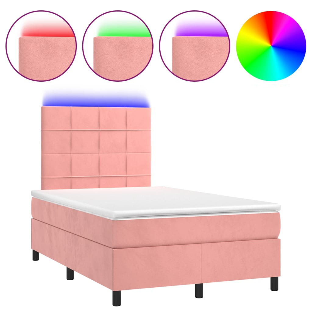 Boxspring met matras en LED fluweel roze 120x200 cm