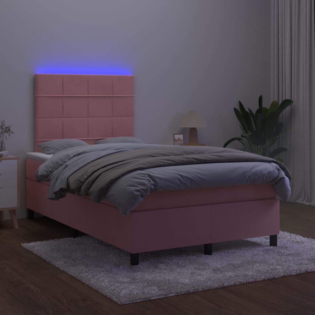 Boxspring met matras en LED fluweel roze 120x200 cm