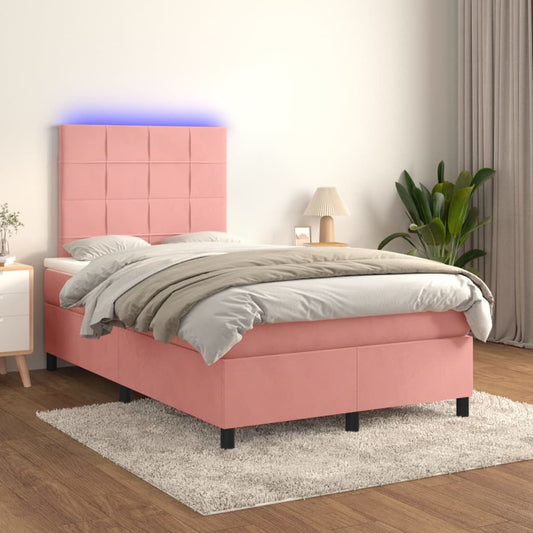 Boxspring met matras en LED fluweel roze 120x200 cm