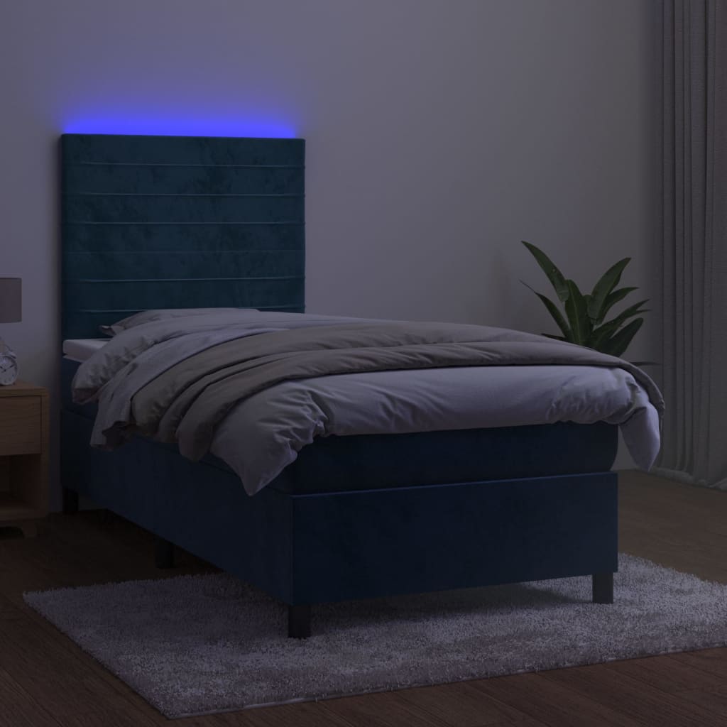 Boxspring met matras en LED fluweel donkerblauw 90x190 cm