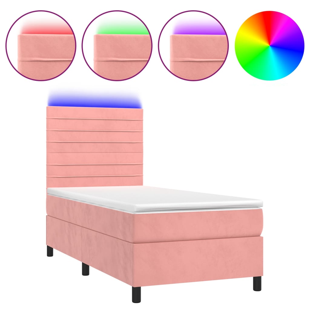 Boxspring met matras en LED fluweel roze 90x190 cm