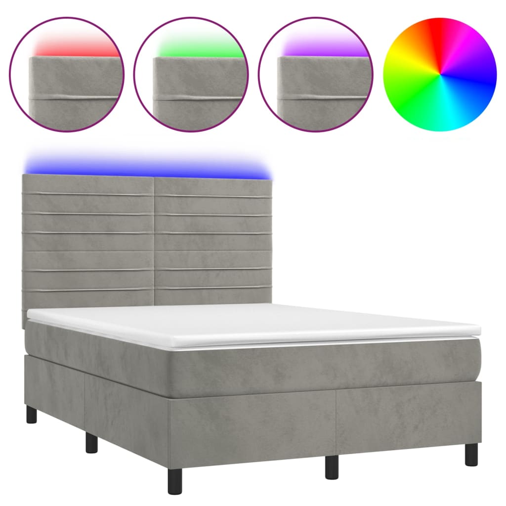 Boxspring met matras en LED fluweel lichtgrijs 140x200 cm Bedden & bedframes | Creëer jouw Trendy Thuis | Gratis bezorgd & Retour | Trendy.nl