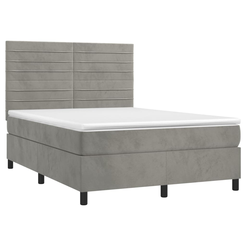 Boxspring met matras en LED fluweel lichtgrijs 140x200 cm Bedden & bedframes | Creëer jouw Trendy Thuis | Gratis bezorgd & Retour | Trendy.nl