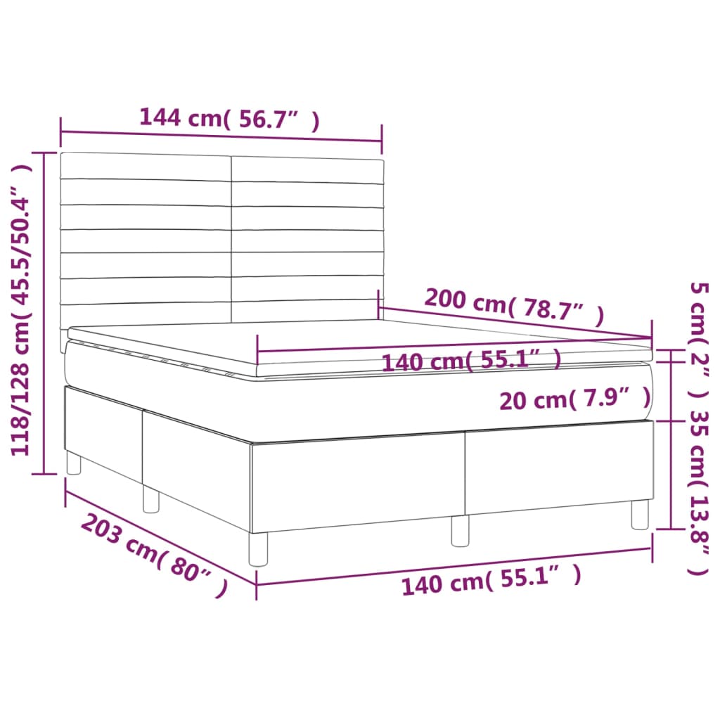 Boxspring met matras en LED fluweel lichtgrijs 140x200 cm Bedden & bedframes | Creëer jouw Trendy Thuis | Gratis bezorgd & Retour | Trendy.nl