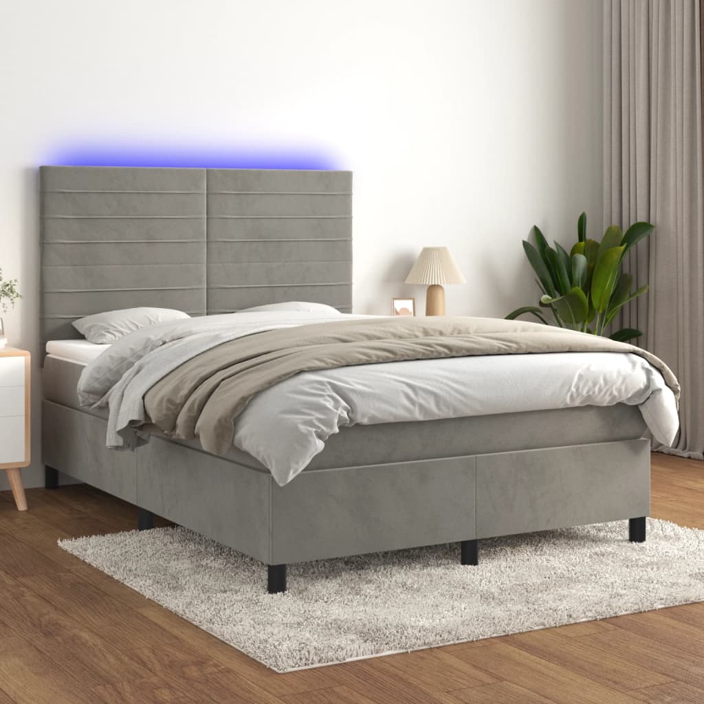 Boxspring met matras en LED fluweel lichtgrijs 140x200 cm Bedden & bedframes | Creëer jouw Trendy Thuis | Gratis bezorgd & Retour | Trendy.nl