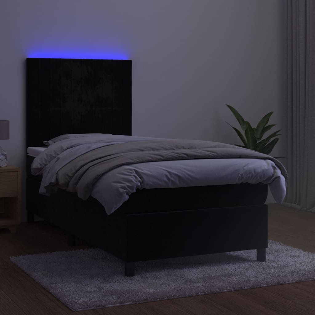 Boxspring met matras en LED fluweel zwart 90x190 cm