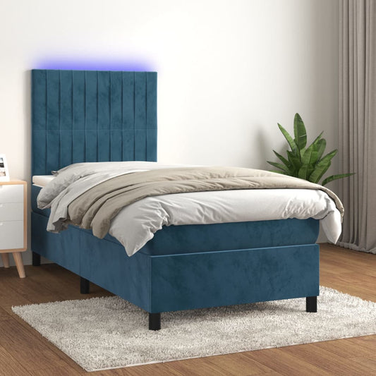 Boxspring met matras en LED fluweel donkerblauw 90x190 cm