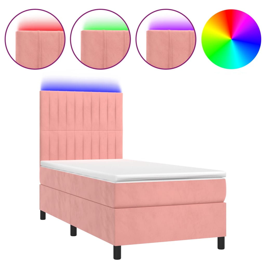 Boxspring met matras en LED fluweel roze 90x190 cm Bedden & bedframes | Creëer jouw Trendy Thuis | Gratis bezorgd & Retour | Trendy.nl