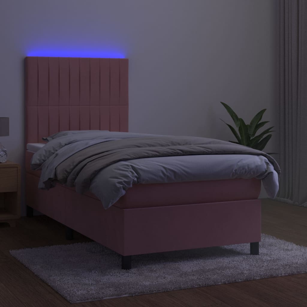 Boxspring met matras en LED fluweel roze 90x190 cm Bedden & bedframes | Creëer jouw Trendy Thuis | Gratis bezorgd & Retour | Trendy.nl