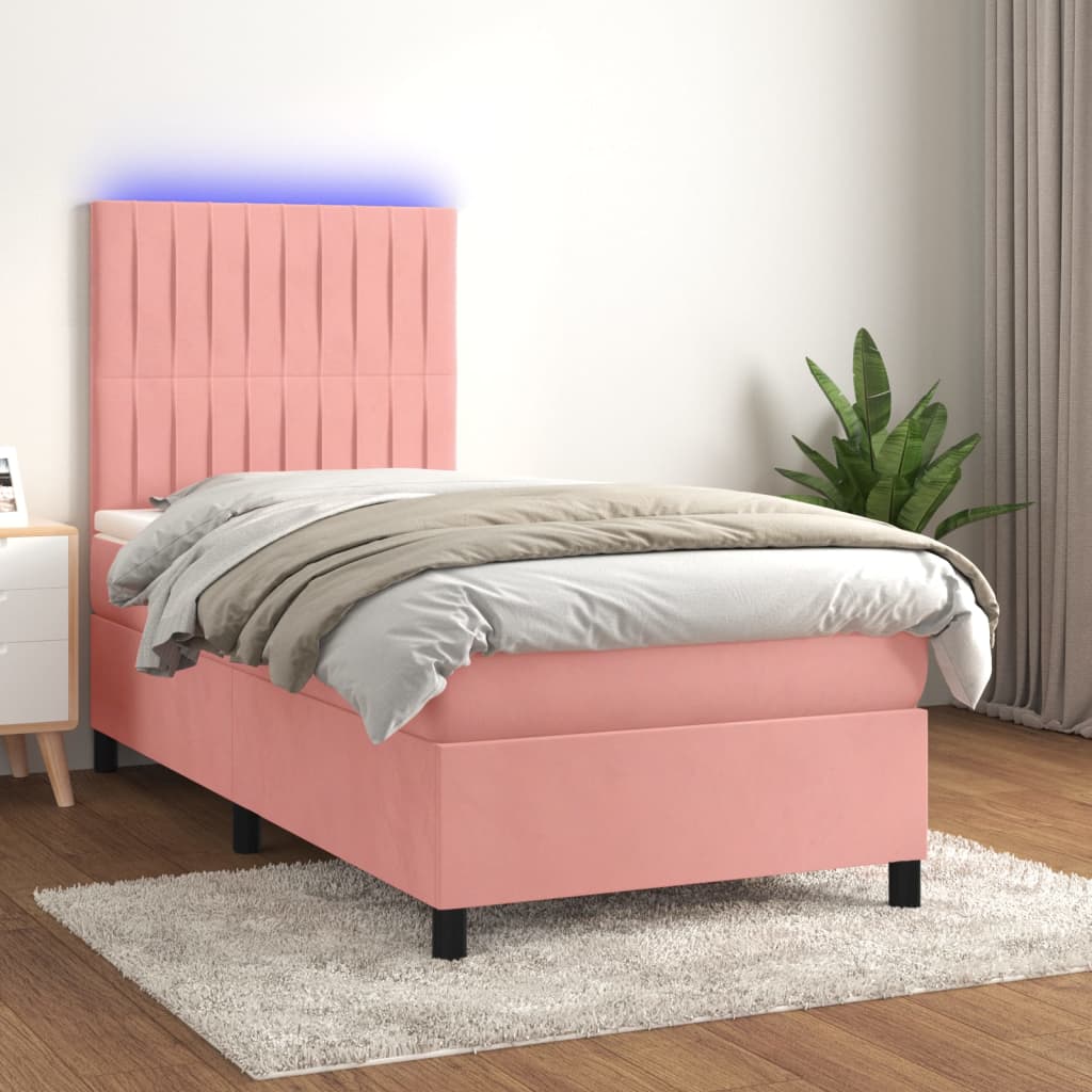 Boxspring met matras en LED fluweel roze 90x190 cm Bedden & bedframes | Creëer jouw Trendy Thuis | Gratis bezorgd & Retour | Trendy.nl