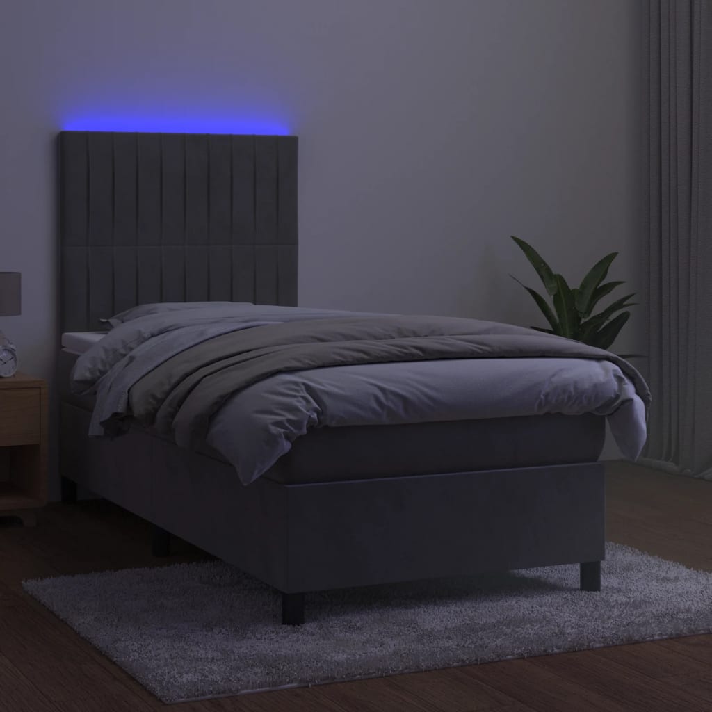 Boxspring met matras en LED fluweel lichtgrijs 90x200 cm Bedden & bedframes | Creëer jouw Trendy Thuis | Gratis bezorgd & Retour | Trendy.nl