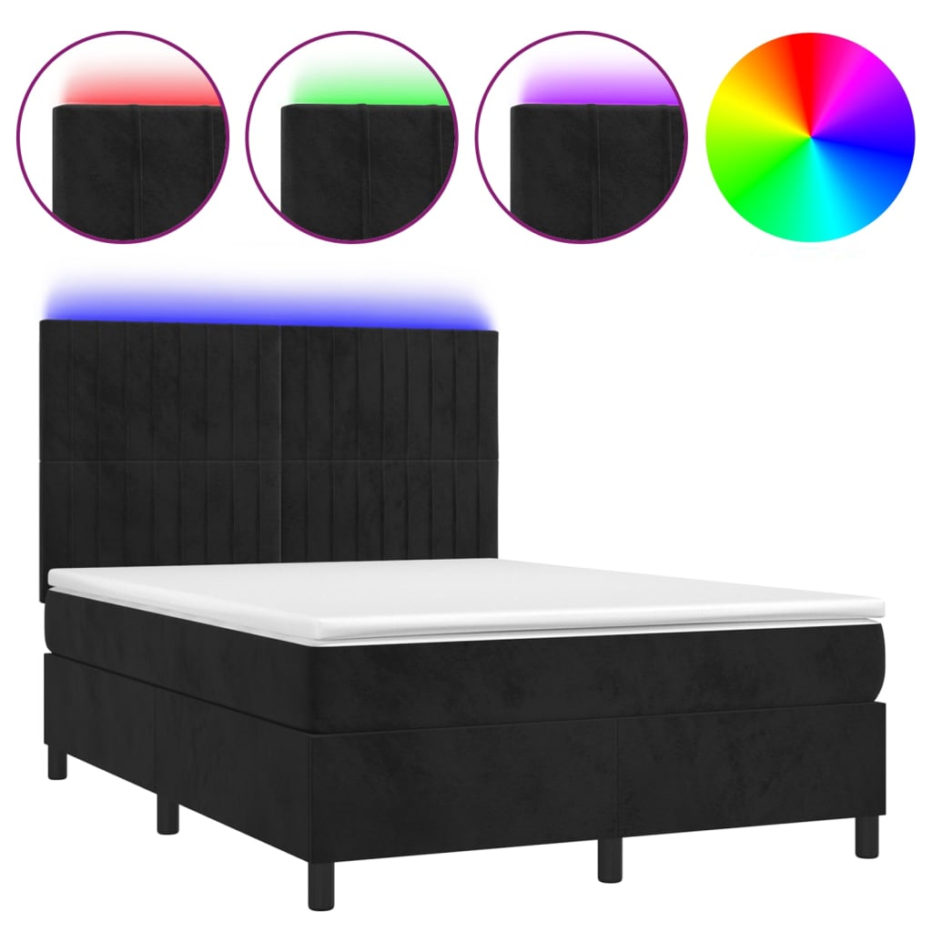 Boxspring met matras en LED fluweel zwart 140x190 cm Bedden & bedframes | Creëer jouw Trendy Thuis | Gratis bezorgd & Retour | Trendy.nl