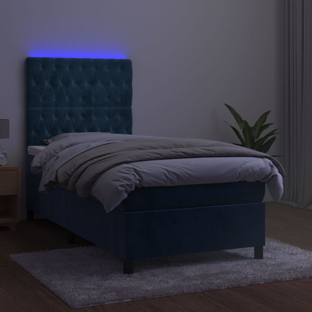 Boxspring met matras en LED fluweel donkerblauw 90x190 cm