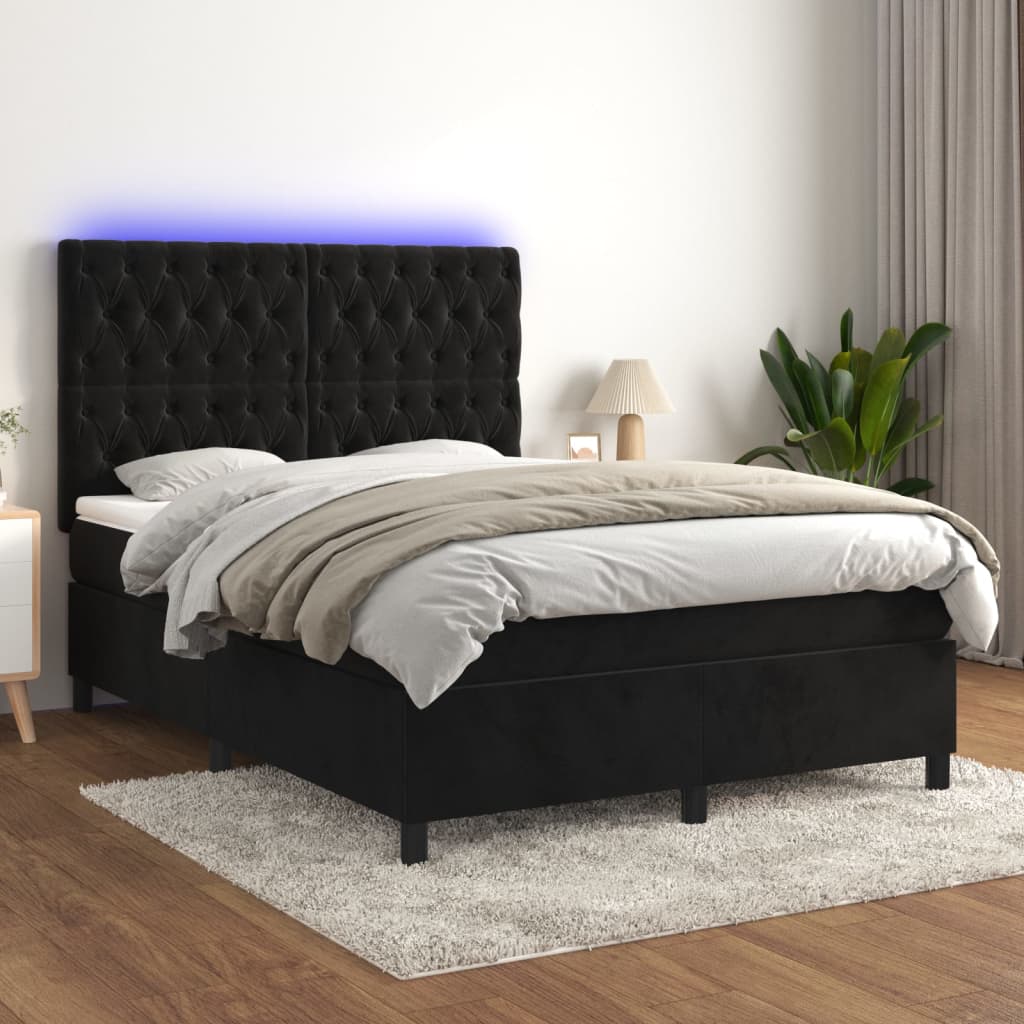 Boxspring met matras en LED fluweel zwart 140x190 cm